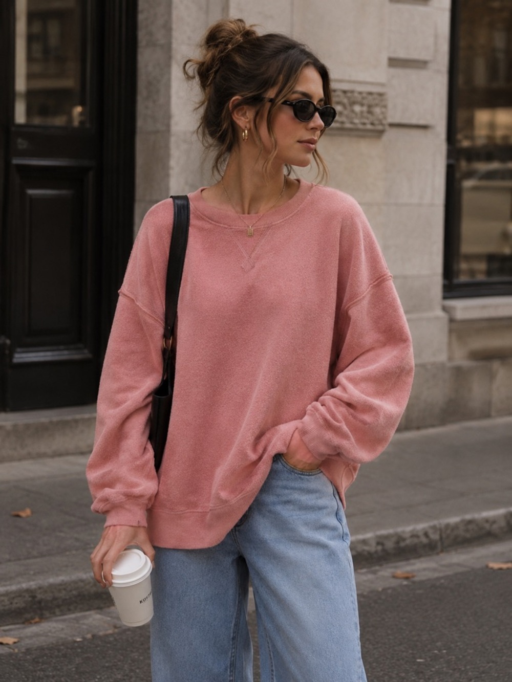 American Eagle Oversized Coral Pink Crewneck Sweater
